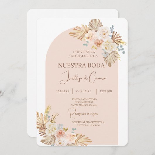 Boho Floral Faire-part de mariage espagnol (Devant / Derrière)