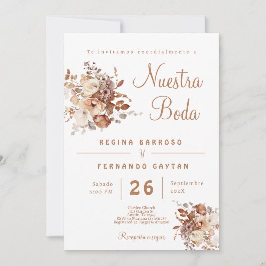 Boho Floral Faire-part de mariage espagnol (Devant)