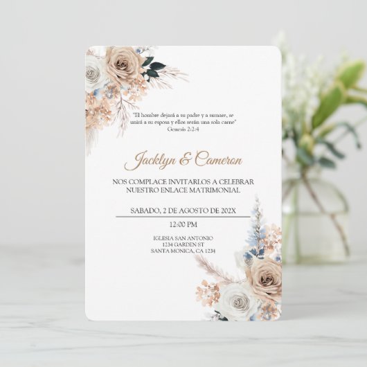 Boho Floral Faire-part de mariage espagnol (Debout devant)
