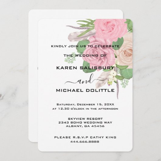 Boho Floral Faire-part de mariage - Modèle modifia (Devant / Derrière)