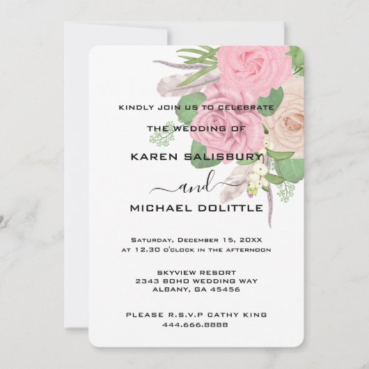 Boho Floral Faire-part de mariage - Modèle modifia (Devant)