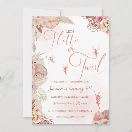 Boho Floral Fairies Birthday Party Kaart (Voorkant)