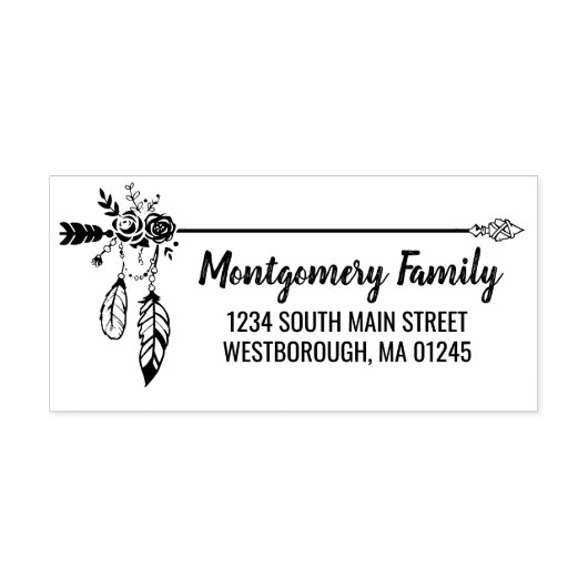 Boho Floral Feather aangepaste naam retouradres Rubberstempel (Afrduk)