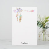 Boho Floral Feather Arrow met schrijfpapier Briefpapier (Staand voorkant)