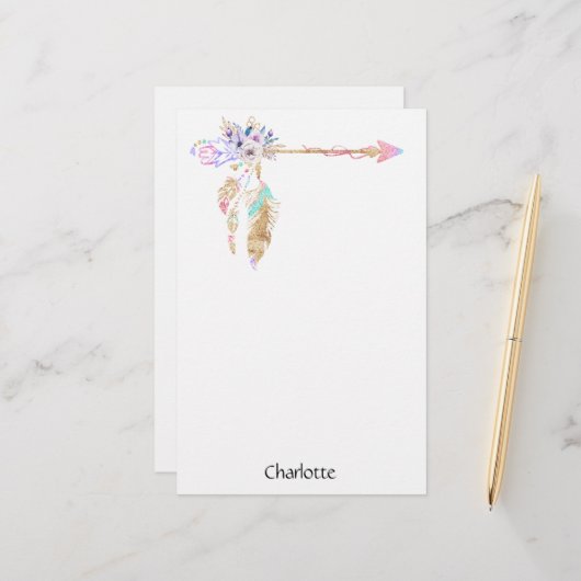 Boho Floral Feather Arrow met schrijfpapier Briefpapier (Voorkant / Achterkant in situ)