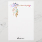 Boho Floral Feather Arrow met schrijfpapier Briefpapier (Voorkant)