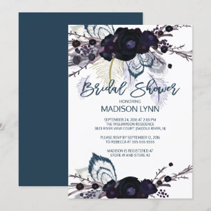 Boho Floral Feather Bruids Douche Uitnodiging