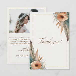 Boho Floral Feather Dreamcatcher Wedding Bedankkaart
