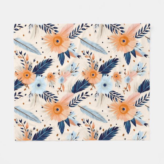 Boho  Floral Feather Pattern Fleece Deken (Voorkant (Horizontaal))