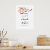 Boho Floral Feathers Mariage Affiche de bienvenue (Cuisine)