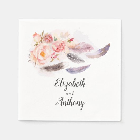 Boho Floral Feathers Servet (Voorkant)
