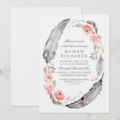 Boho Floral Feathers Vrijgezellenfeest Kaart (Voorkant / Achterkant)