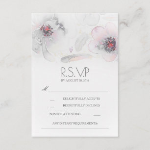 Boho Floral Feathers Waterverf Gray RSVP-kaart RSVP Kaartje