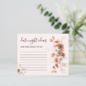 Boho Floral Fête des mariées Date Nuit Idées Carte (Debout devant)