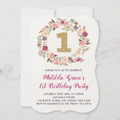 Boho Floral First Birthday Girl Party Invitation (Devant)