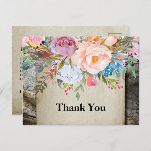 boho floral, fleur carte de remerciements d'annive (Devant / Derrière)