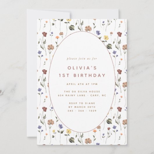 Boho Floral Fleur sauvage | Invitation (Devant)