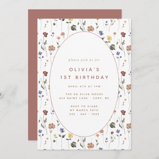 Boho Floral Fleur sauvage | Invitation (Devant / Derrière)