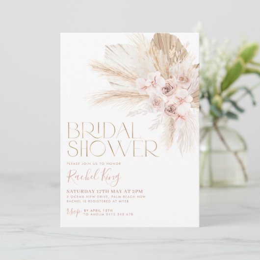 Boho Floral Fleurs séchées Invitation à la douche (Debout devant)