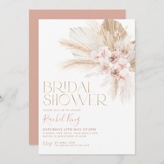 Boho Floral Fleurs séchées Invitation à la douche  (Devant / Derrière)