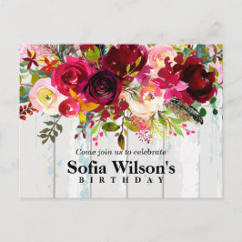 boho floral, flower jarig Briefkaart uitnodiging