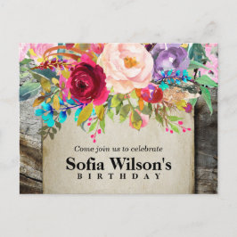 boho floral, flower jarig Briefkaart uitnodiging