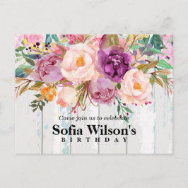 boho floral, flower jarig Briefkaart uitnodiging
