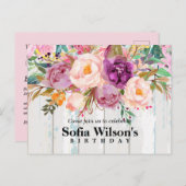 boho floral, flower jarig Briefkaart uitnodiging (Voorkant / Achterkant)