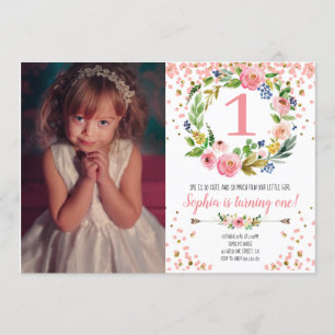 Boho Floral Flowers Confetti Girl Birthday Foto Kaart