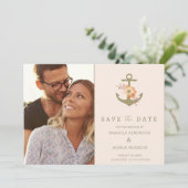 Boho Floral Foto Bruiloft Save the Date Aankondiging (Staand voorkant)