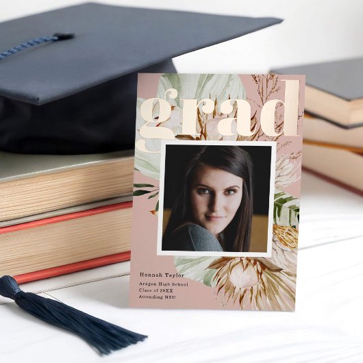 Boho Floral Foto Folie Afstuderen Aankondiging