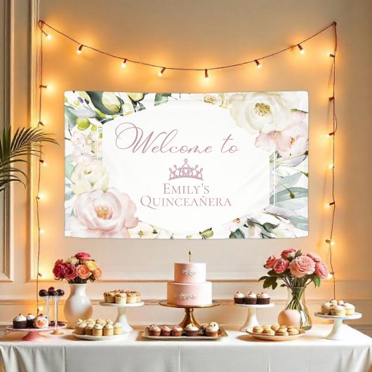 Boho Floral Frame Quinceañera Welcome Bannière