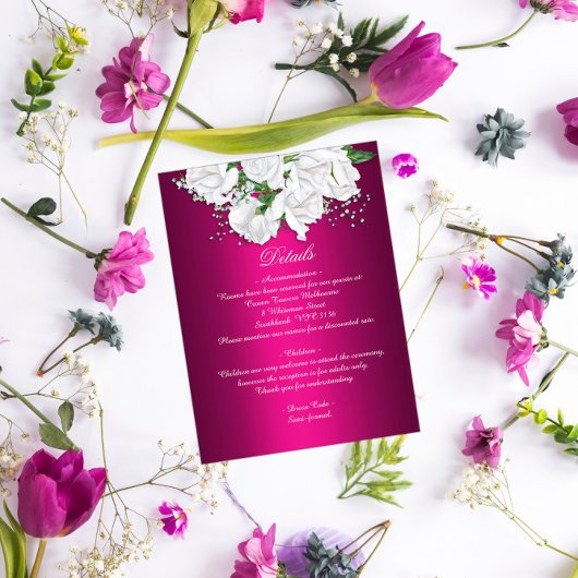 Boho Floral Fuchsia Pink Wedding Details Informatiekaartje