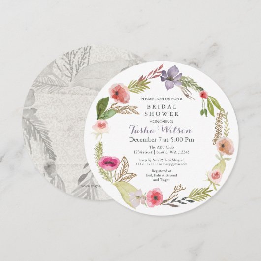 Boho Floral Garden Bridal Shower Invitations Kaart (Voorkant / Achterkant)