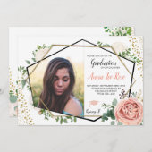 Boho Floral Geometrique Gold Graduation Invitation (Devant / Derrière)