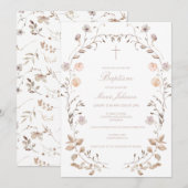 Boho floral girl Baptism invitation template (Devant / Derrière)
