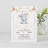 Boho Floral Girls Elephant baby shower Invitation (Debout devant)