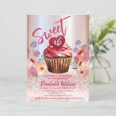Boho floral Girly cupcake Roos gouden glitterij Kaart (Staand voorkant)