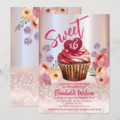 Boho floral Girly cupcake Roos gouden glitterij Kaart (Voorkant / Achterkant)