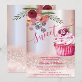 Boho floral Girly cupcake Roos gouden glitterij Kaart (Voorkant / Achterkant)