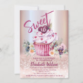 Boho floral Girly cupcake Roos gouden glitterij Kaart (Voorkant)