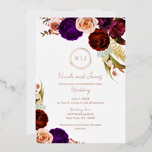 Boho Floral Glam Modern Minimal Weddenschap Foto Folie Uitnodiging (Envelop)