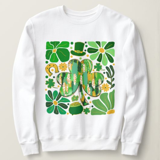 Boho Floral Glitter St Patrick Day Shamrock Trui (Design voorkant)
