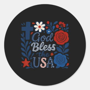 Boho Floral God zegene de VS 4 juli Bloem G Ronde Sticker