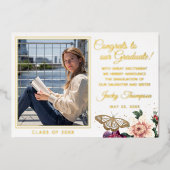 Boho Floral Gold Foil Faire-part de graduation (Recto)