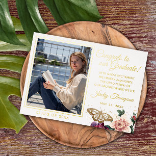 Boho Floral Gold Foil Faire-part de graduation