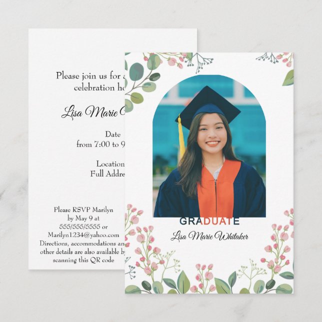 Boho Floral Graduation Party Invitation (Devant / Derrière)