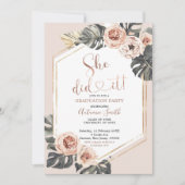 Boho Floral Graduation Party Invitation Kaart (Voorkant)