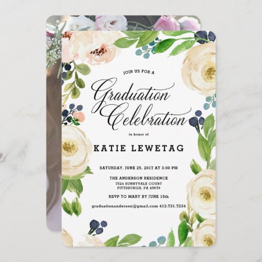 BOHO FLORAL GRADUY PARTY INVITATION (Devant / Derrière)