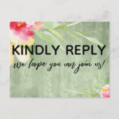 Boho Floral Green Rustic Wood Song Request RSVP Briefkaart (Voorkant)